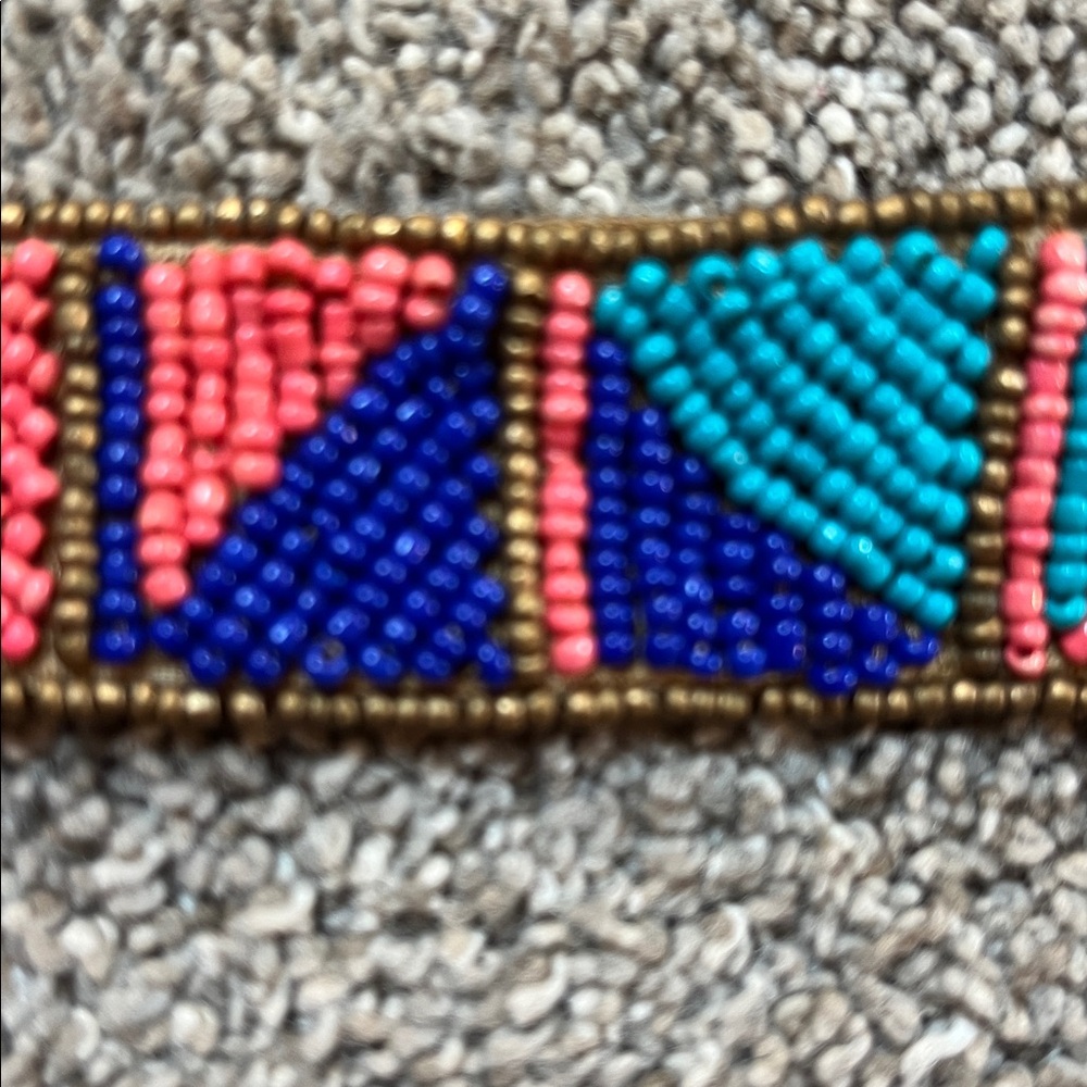 Vegan Leather Vibrant Turquoise Navy Coral and Bronze Beaded tie belt 64 inches - Picture 13 of 16
